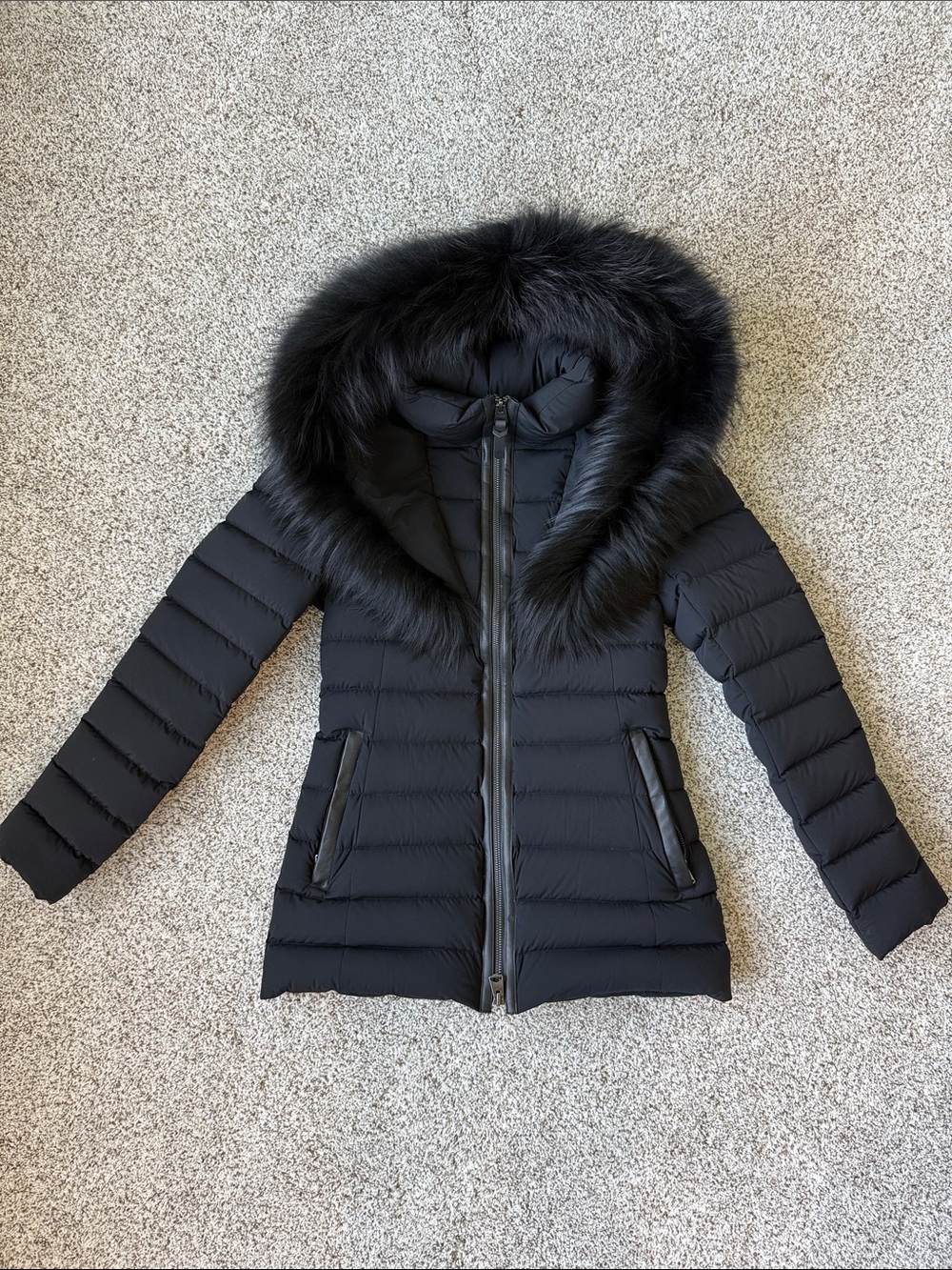 Mackage Black Hooded Down Puffer with Faux Fur Trim